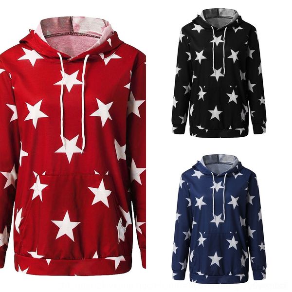 

asfo0 spring sweater autumn new women's five sweater sweaterpointed star print hooded drawstring for sleeve and long women ou0a8, Black