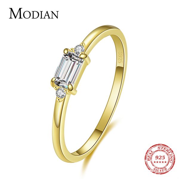 

modian minimalism 100% real 925 sterling silver sparkling emerald cut zirconia finger rings for women wedding engagement jewelry fashion des