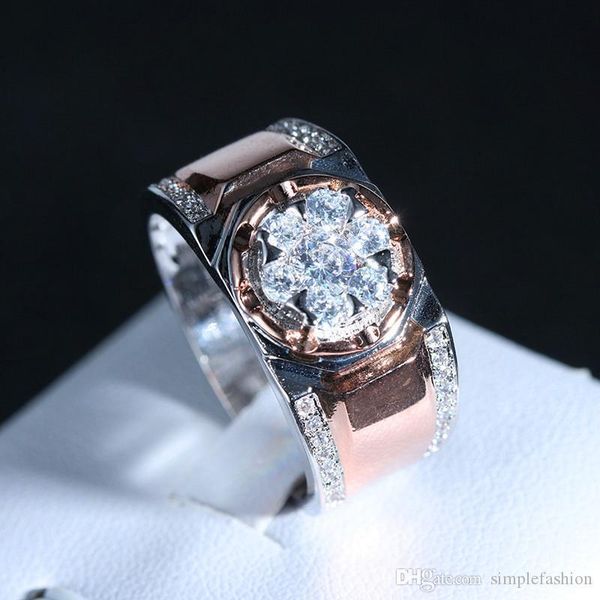 

christmas brilliant male big diamond ring fashion 925 silver/rose gold wedding jewelry luxury party wedding rings for men, Slivery;golden