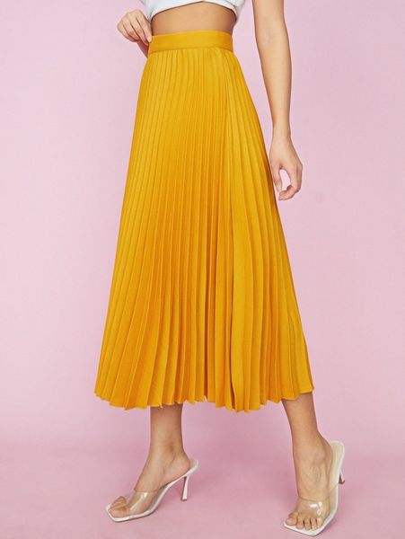 

petite high waist pleated skirt a5pp#, Black