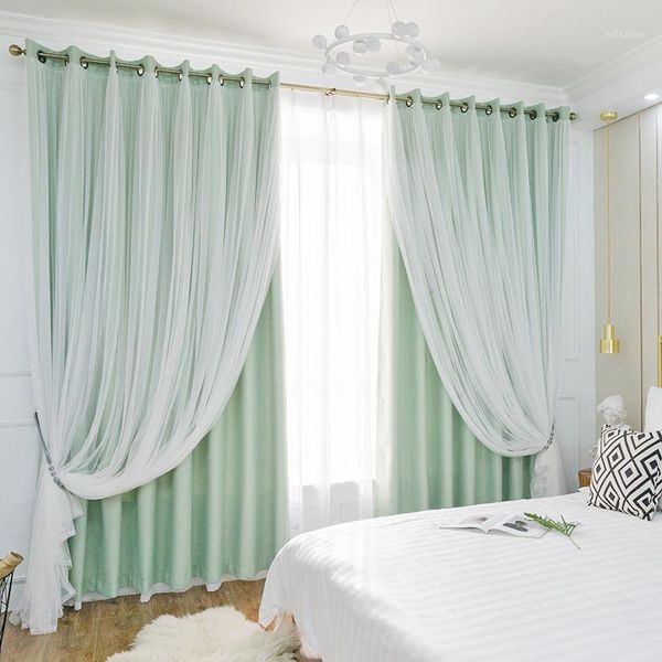 

chicity lace curtains for living room double layer elegant green blackout curtain for bedroom window custom size ready made1