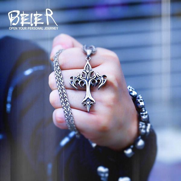 

beier wholesale stainless steel cross pendant necklace for man and woman gift charm relogious jewelry bp8-445, Silver