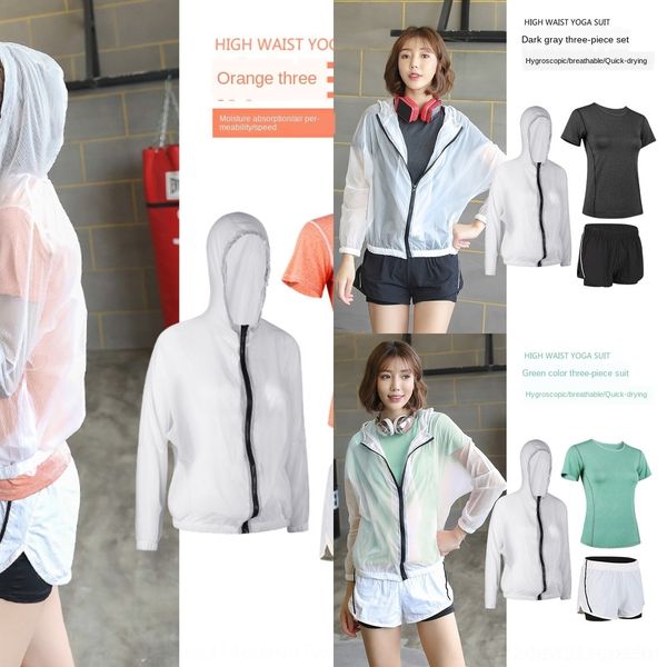 

kexf9 sleeve suit summer women's coatand korean version of sports drying short yoga running quick outdoor fitness suit women's thr, Gray