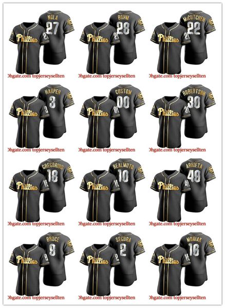

philadelphia phillies men women youth 3 bryce harper scott kingery black golden edition authentic baseball jersey