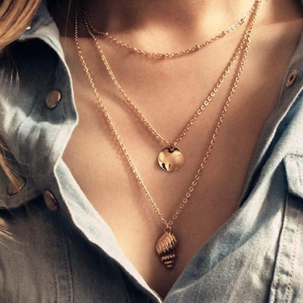 

hebedeer многослойные ожерелья раковины ювелирные изделия lady модные девушки желтый цвет золота тренды кисточкой цепи ожерелье женщины coll, Silver
