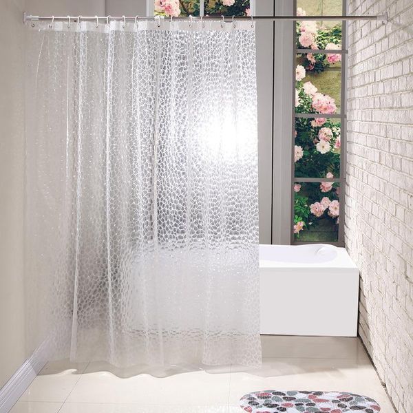 Cortinas de chuveiro plástico azul plástico rústico Clear Curtain Gancels Haste para o banheiro resistente à prova d'água resistente a água Curtain1