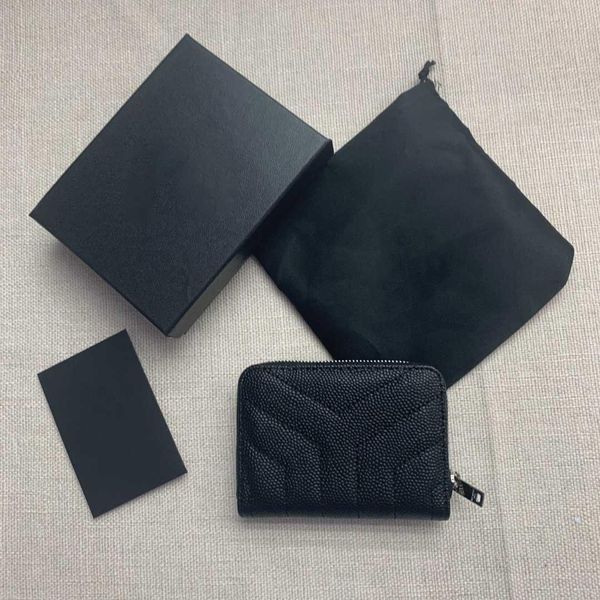 

2021 new fashion card holders caviar woman small wallet designer pure color pebble leather zipper luxury black wallet coin purse with box