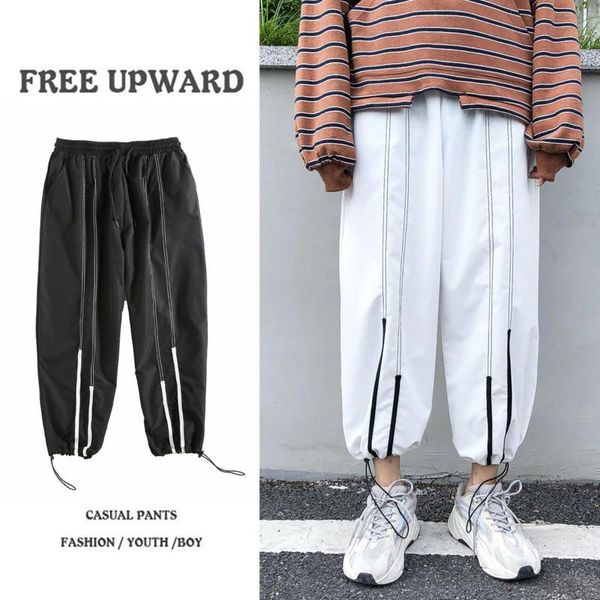 

summer thin sweatpants men's fashion casual pants men streetwear korean loose straight wide leg pants mens joggers track, Black