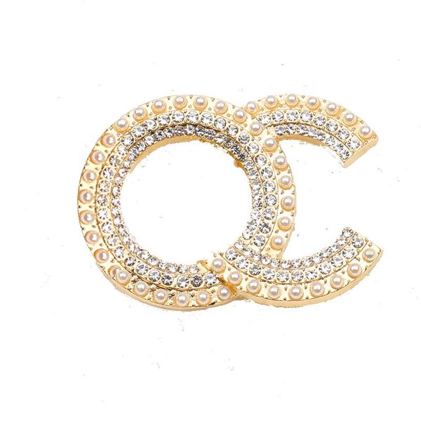 

designer brooch luxury jewelry fashion classic double letter logo pearl diamond brooch shawl clasp pin wholesale price, Gray