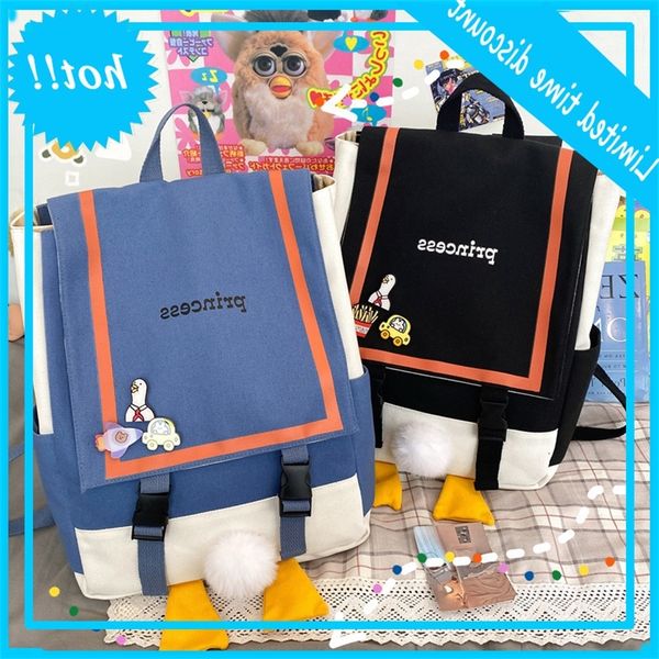 

cute duck butt women 2020 new fashion contrast canvas backpack cartoon large capacity schoolbag