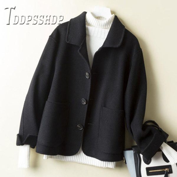 

2020 korean women woolen coat short style frock easy to match female jacket1, Black
