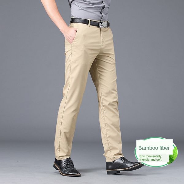 

ft4zl 2020 summer thin men's silk bamboo fiber overalls ice pants casual pantspants men's loose straight elastic business casual t, Blue