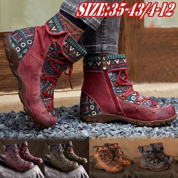 

women's ladies retro bohemian style ankle zip short boots booties casual shoes women's winter boots botas mujer invierno 20201, Black