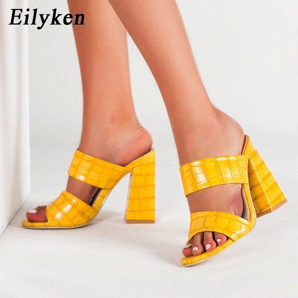 

eilyken fashion hollow slides women crocodile pattern leather square heels summer peep toe slippers sandals party dress shoes #if5z, Black
