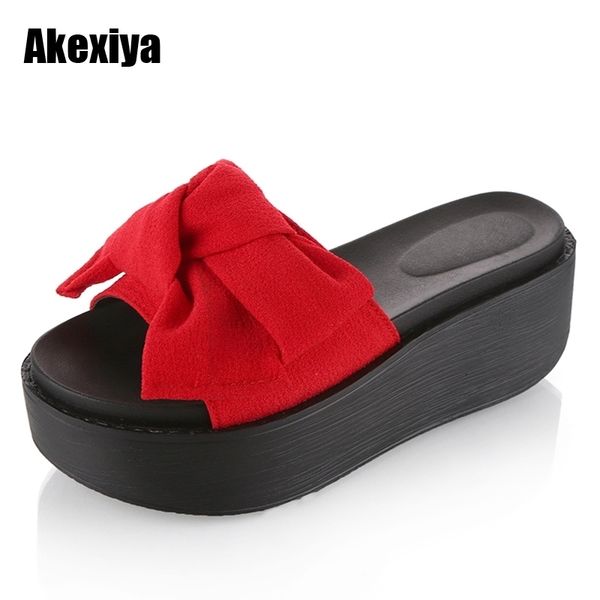 

big bowtie woman beach flip flops summer sandals slip- resistant slippers platform sandals size 35-41 black pink red green y200423