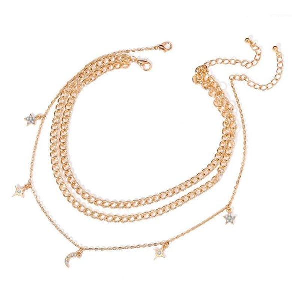 

new arrival women pendant necklaces charm golden silver plated chain necklaces multi-layer moon stars choker jewelry1