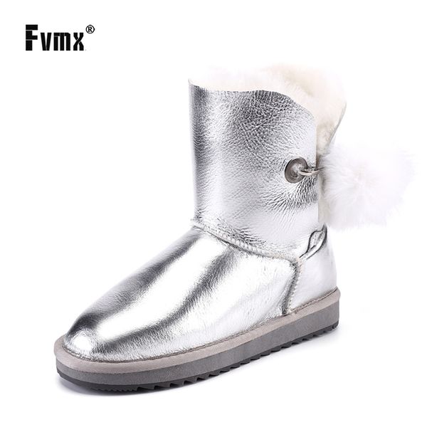 

fvmx waterproof rhinestone pom-pom women winter shoes fox fur ball sheepskin suede leather wool fur lined snow boot silver girls 201021, Black