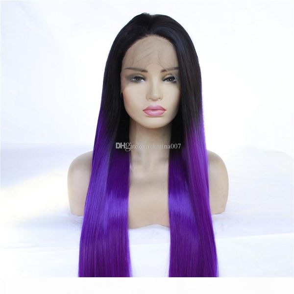 

long wig synthetic straight hair wigs for women ombre purple high temperture fiber wig sythetic hair women, Black