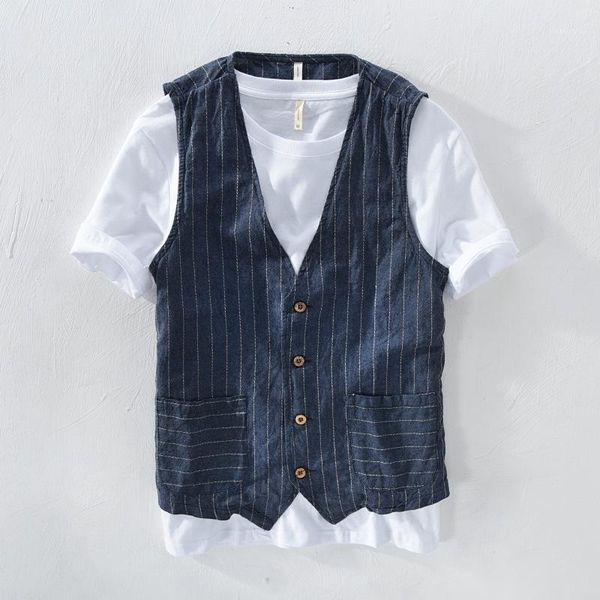 

2020 linen men's vest boutique slim fit casual male vest1, Black;white