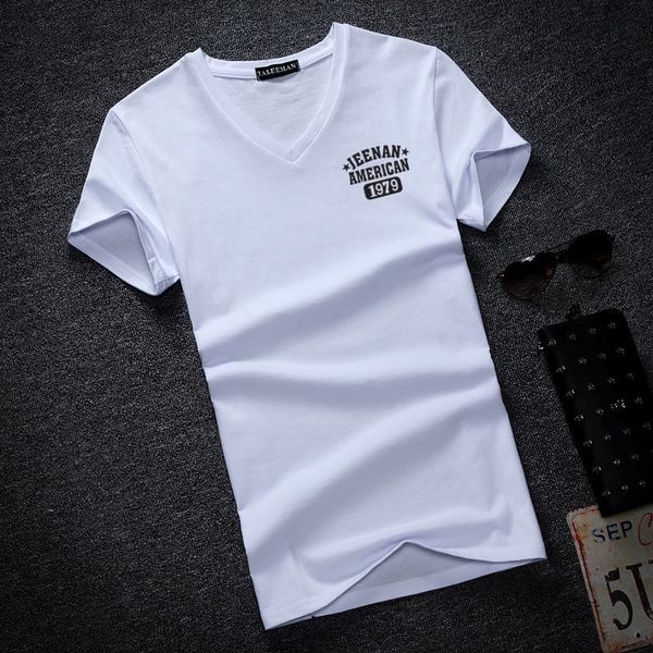 

new summer letter printed men's fashion v neck short sleeve t shirt mens clothing casual slim fit tees plus size 5xl, White;black