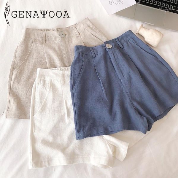 

genayooa vogue high waist shorts women casual summer loose wide leg solid women shorts white fashion 2020 korean style1, White;black