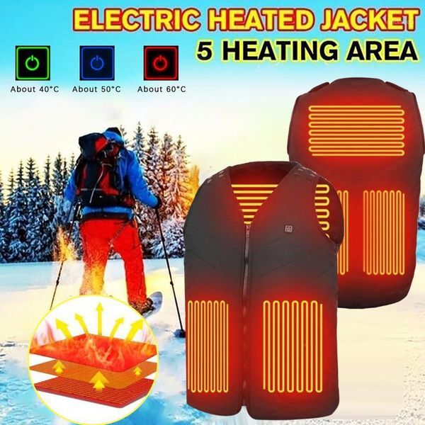 

outdoor t-shirts 5 places heated vest men women usb jacket heating thermal clothing hunting winter black1, Gray;blue