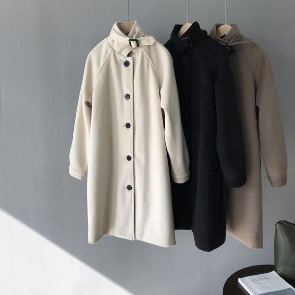

women's wool & blends taochuan zhicongxi solid color medium long woolen coat for korean style 8097, Black