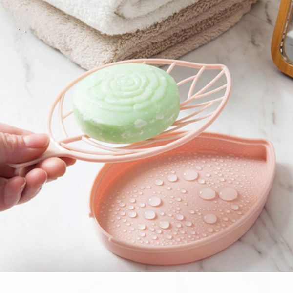 

double layer leaf shape drain soap box soap storage box bin container portable leaf modeling soap dishes holder bathroom supply