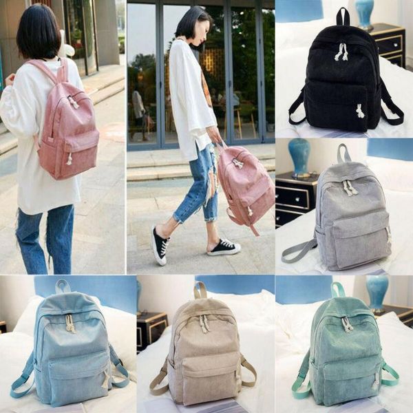 

women lady simple preppy style corduroy backpack girls casual solid color double zippers travel school bag pink blue gray green