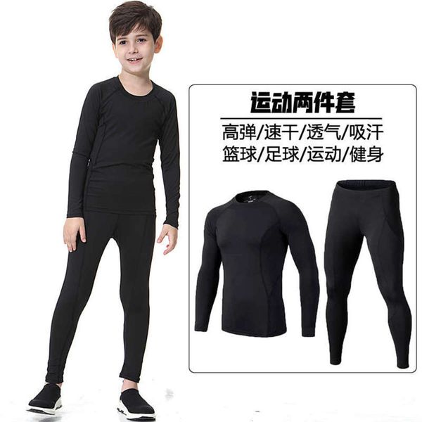 

suit children's fitness tights men's running training quick drying clothes sports four piece basketball football bottoming shirt, Gray