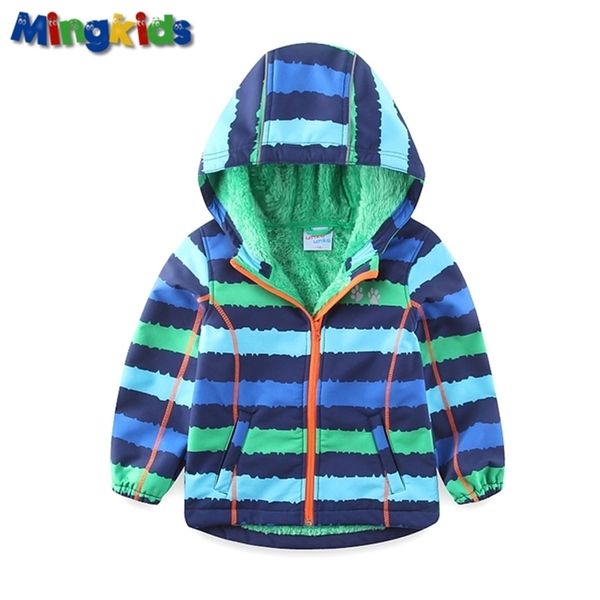 

umkaumka by mingkids windbreaker jacket for boys waterproof with fleece lining soft shell outdoor raincoat sport y200901, Blue;gray