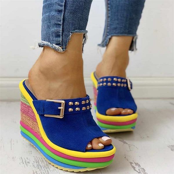 2021 sandal WENYUJH Colorful Leisure Women Wedges Summer Sandals Woman Sexy Mules Party Platform High Heels Shoes Woman1