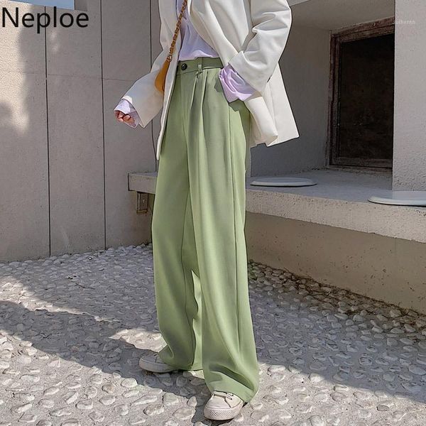 

neploe 2020 spring summer women suit pants korean high waisted long trousers causal solid elegant wide leg pants feminimos 4d1771, Black;white