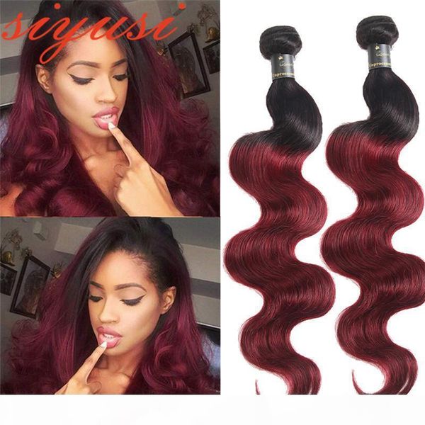 

ombre human hair weave bundle two tone color 1b 99j burgundy wine red unprocessed body wave 1b 27 brazilian ombre virgin hair, Black