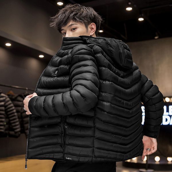 

2020 new men's winter coat korean fashion youth charging heating down cotton padded jacket for men, Black
