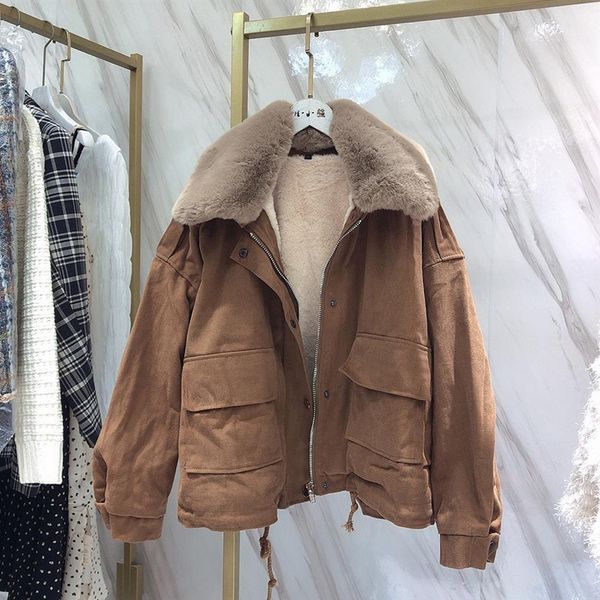 

women 2021 new thick retro wool jacket adjustable skin collar short parka woman high street winter coats 1 vzbg, Black;brown
