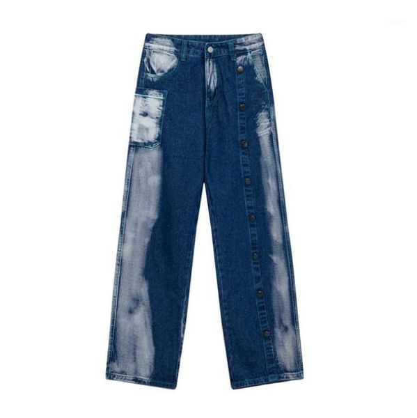 

tie dyed jeans men's bf harajuku fashion brand hip-hop cool street denim pants man biker loose straight denim trousers w15311, Blue