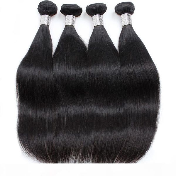 

brazilian virgin straight with closure unprocessed brazilian silky straight bundles with 4*4 middle 3 part closure double weft dyeable, Black