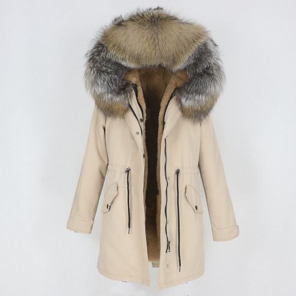 

oftbuy new waterproof long parka winter jacket women coat real natural fox raccoon fur hood outerwear detachable streetwear 201103, Black