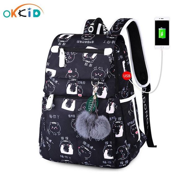 

school bags for teenage girls waterproof school backpack female cute black printing lapbackpack women bagpack dropshipping wmttuw