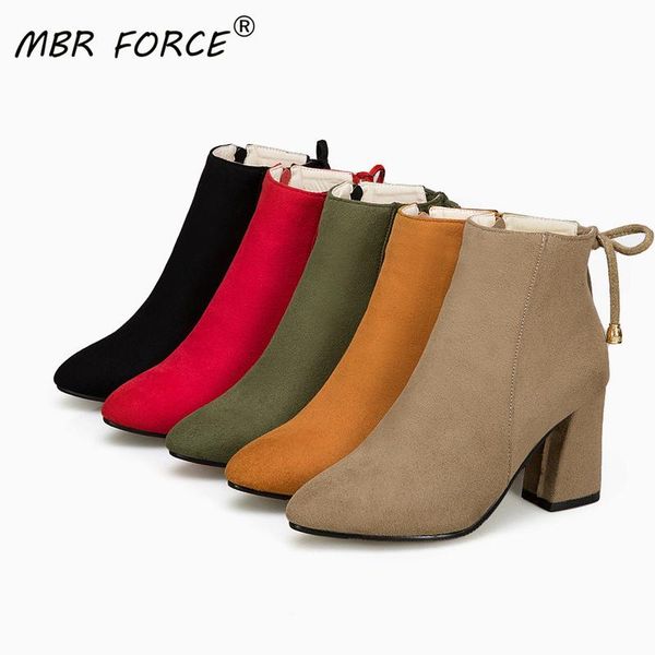 

mbr force 2020 latest ladies suede black high heels european and american style exquisite accessories winter pointed ankle boots