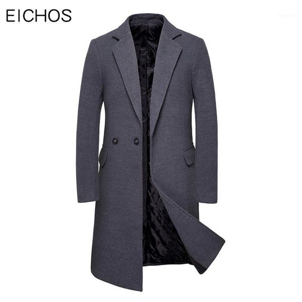 

mens coats solid single breasted long overcoat fashion slim fit wool coat men 2019 autumn casual turn-down collar long jacket1, Black