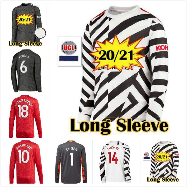 

2020 2021 top fc гринвуд rashford pogba кавани с длинным рукавом футбол джерси манчестер боевых bruno fernandes united юнайтед человек футбо, Black;yellow