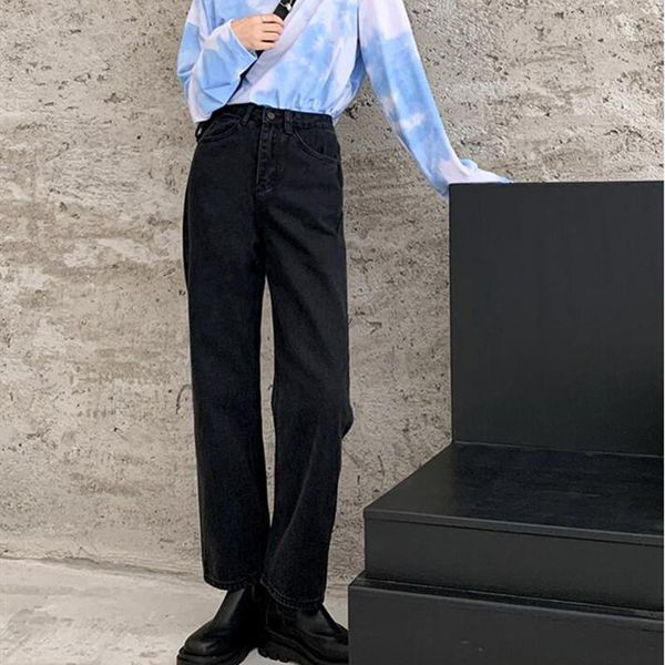 

women's jeans woman high waist clothes wide leg denim clothing blue streetwear vintage quality 2021 fall fashion harajuku straight pant