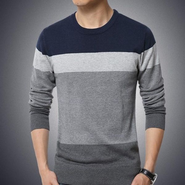 

jersey informal para hombre, ropa de punto ajustada a rayas con cuello redondo, suéteres para hombre de otoño 2020, jersey, White;black