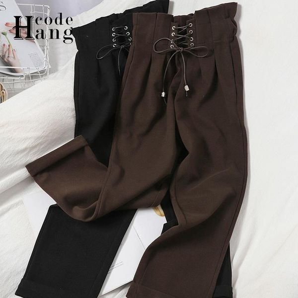 

hangcode ins fashion autumn winter high waist bandage pants women all match soft woolen pencil trousers fitness ladies bottoms1, Black;white