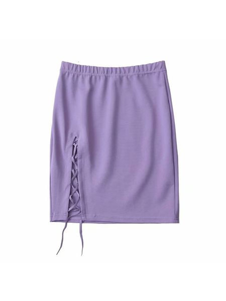 

2021 new practical summer special show elastic purple leg whole hollow game out above the knee mini wrap hip women's skirts dmvw, Black