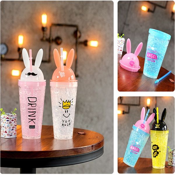 

great rabbit ear cup crushed ice cooling double cup cute straw cup lid portable boys and girls drinkware 26 k2