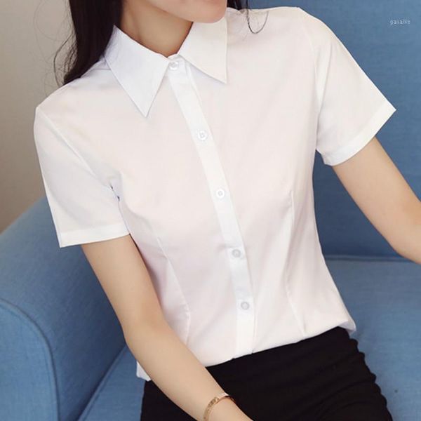 

new korean slim fit women shirt white blouse short sleeve summer office lady work business shirt blusas femininas elegante1