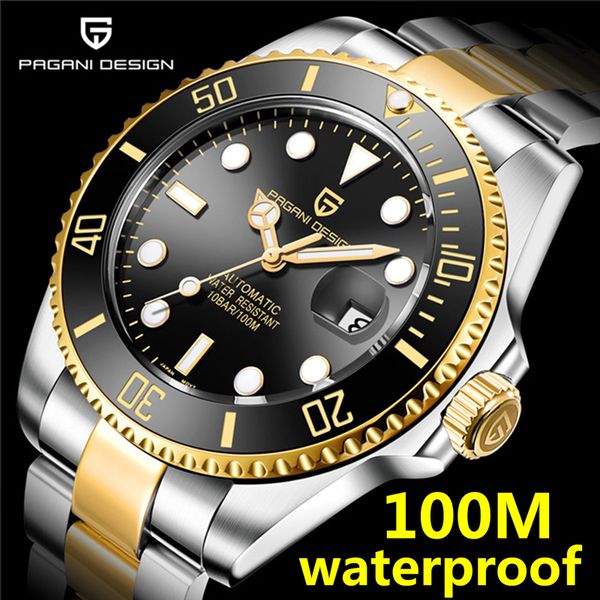 

pagani design 2020 black automatic watches men stainless steel waterproof business sport mechanical watch men 2020, Slivery;brown